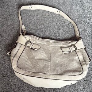 STONE MOUNTAIN Shoulder Bag. Cream color leather & tweed fabric combination!